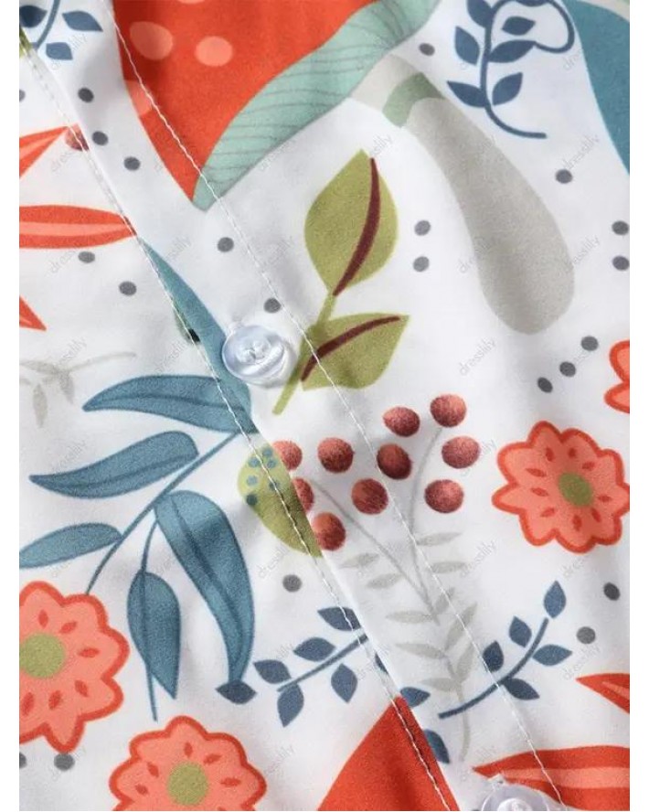 Animal Plant Allover Print Short Sleeve Shirt