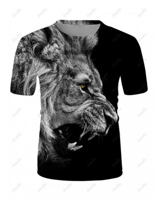 Casual Cool Lion 3D Print Short Sleeves T Shirt