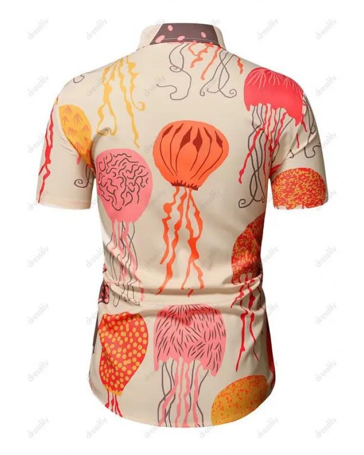 Marine Life Jellyfish Print Button Up Shirt