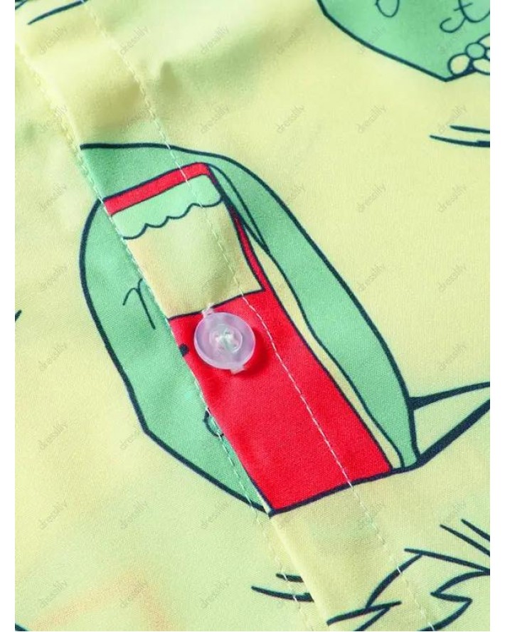 Cartoon Car Print Short Sleeve Vacation Shirt