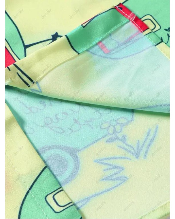 Cartoon Car Print Short Sleeve Vacation Shirt