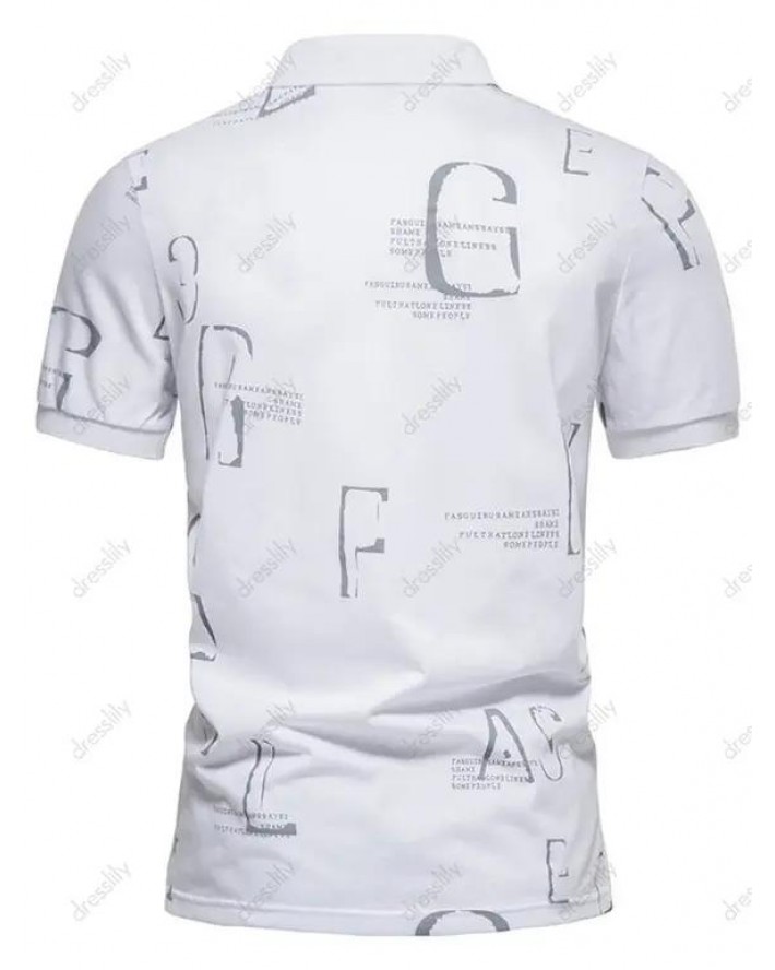 Casual T Shirt Letter Print Half Button Short Sleeve Turn Down Collar Summer Tee