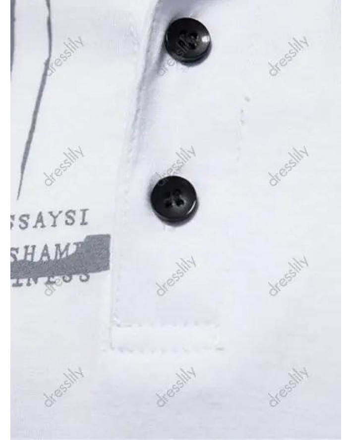 Casual T Shirt Letter Print Half Button Short Sleeve Turn Down Collar Summer Tee
