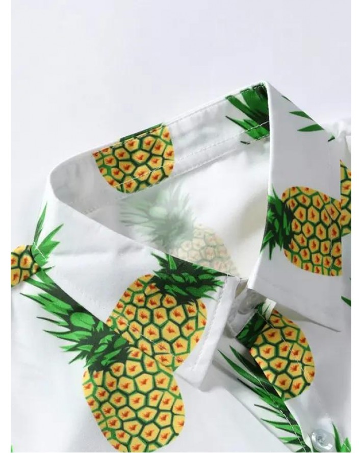 Pineapple Print Short Sleeve Vacation Shirt