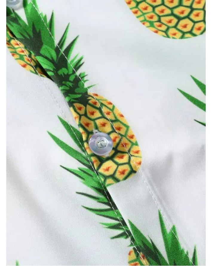 Pineapple Print Short Sleeve Vacation Shirt
