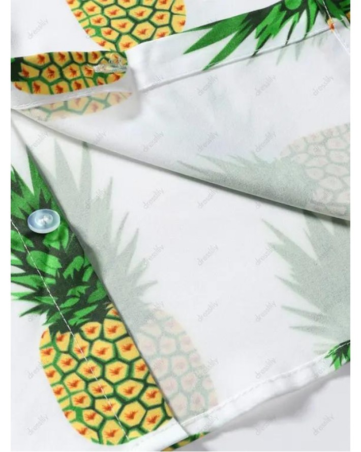 Pineapple Print Short Sleeve Vacation Shirt