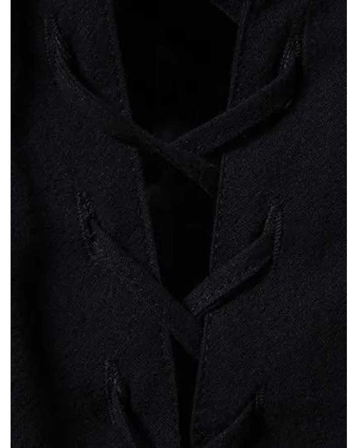 Casual Shirt Solid Color Lace Up Long Sleeve Turn Down Collar Shirt