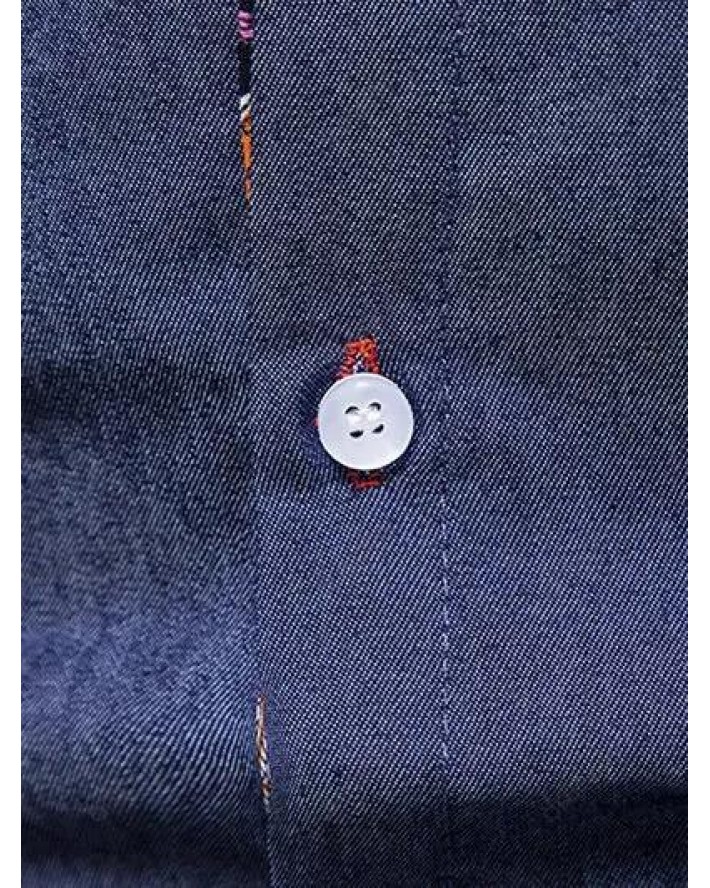 Casual Shirt Chambray Paisley Print Insert Long Sleeve Turn Down Collar Button-up Shirt