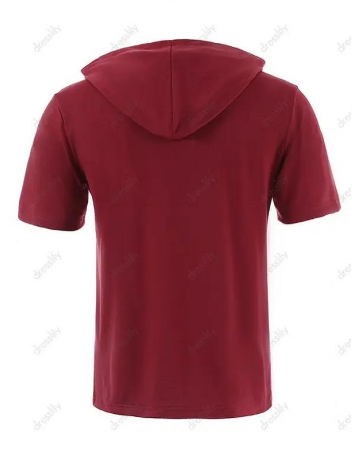Half Button Short Sleeve Hooded T-shirt Solid Color Casual Tee