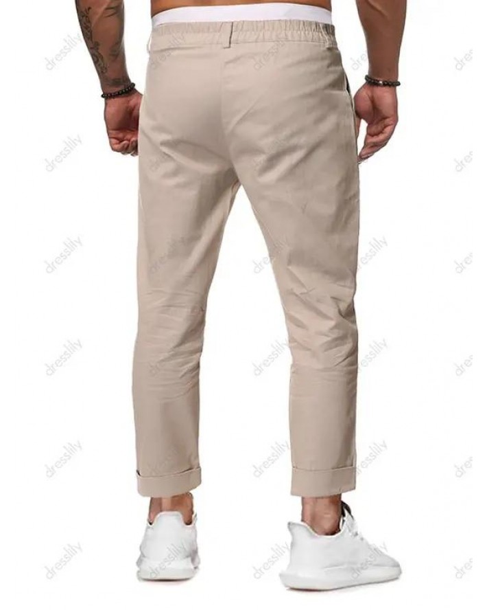 Drawstring Cuffed Hem Casual Pants