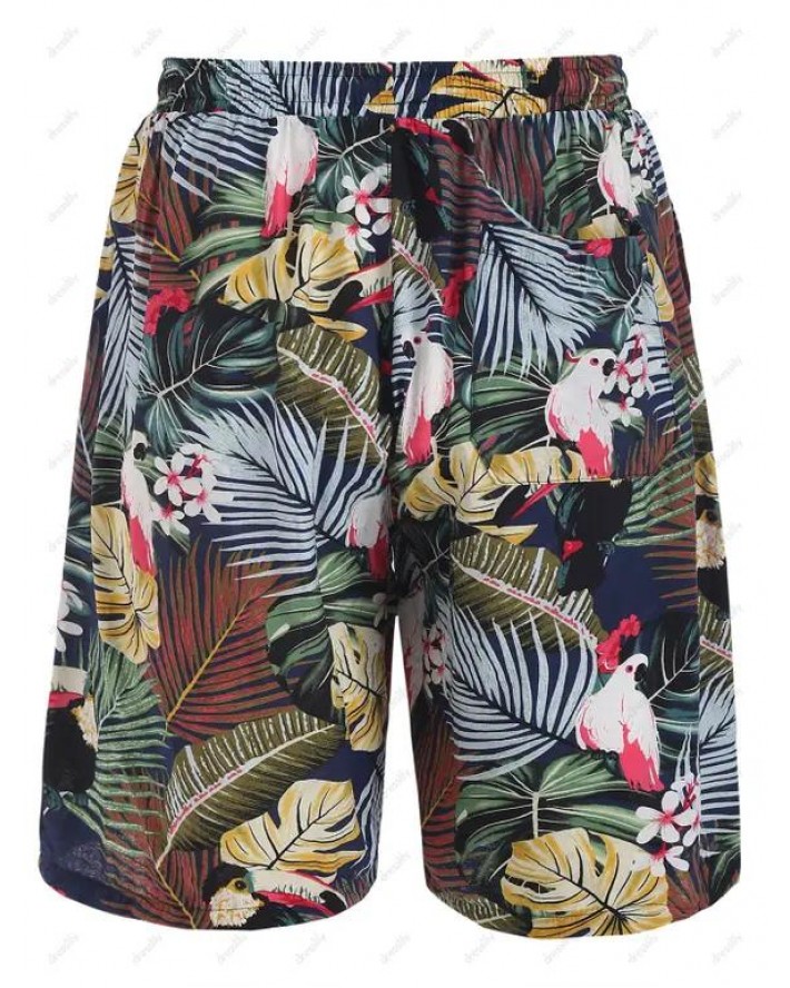 Tropical Leaf Floral Animal Print Board Shorts