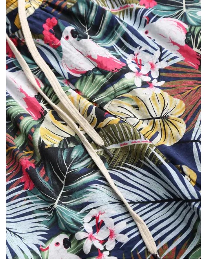Tropical Leaf Floral Animal Print Board Shorts