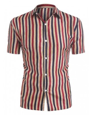 Short Sleeve Vertical Stripe Print Shirt