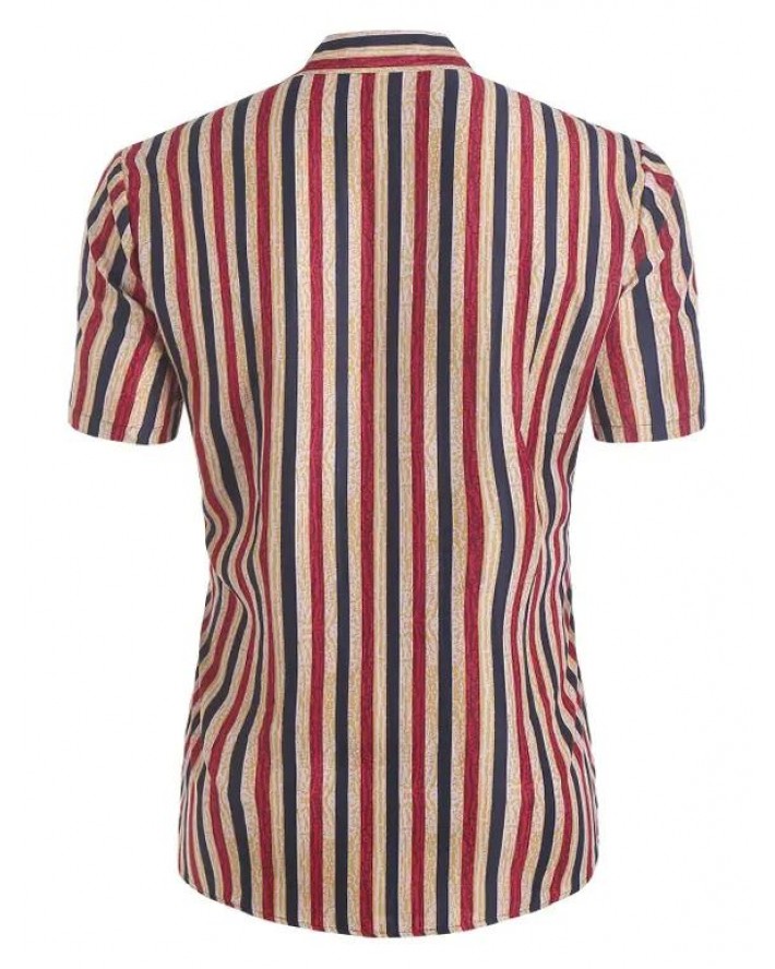 Short Sleeve Vertical Stripe Print Shirt