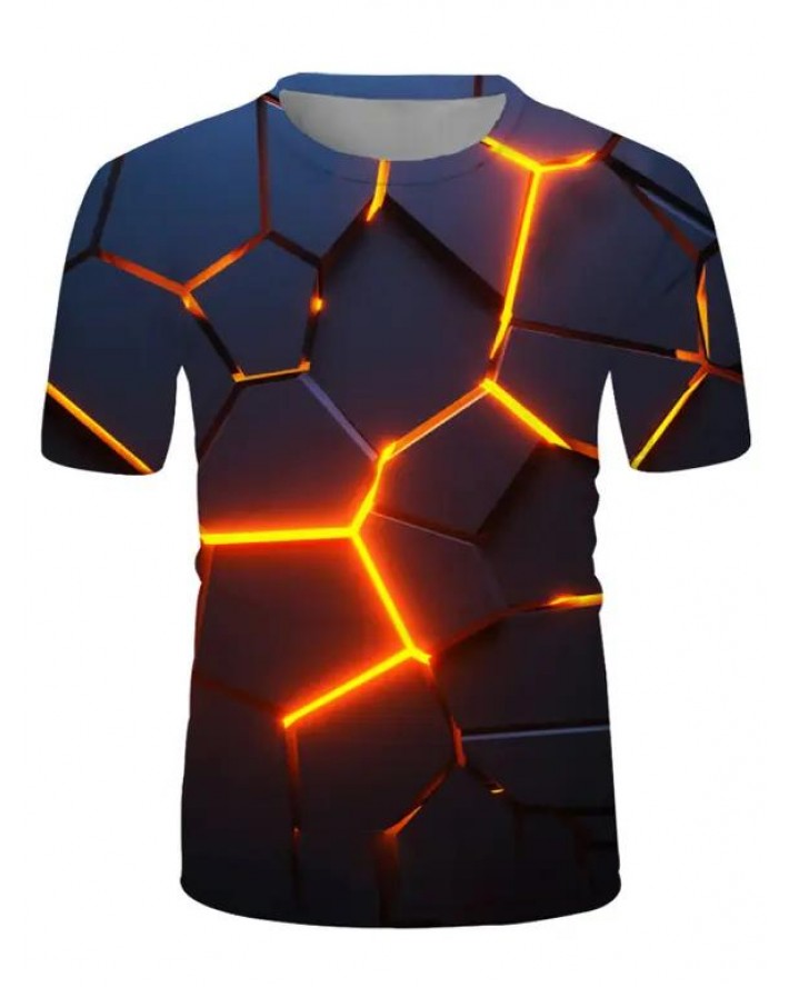 Light Digital Crack 3D Print T Shirt Short Sleeve Round Neck Casual T Shirt