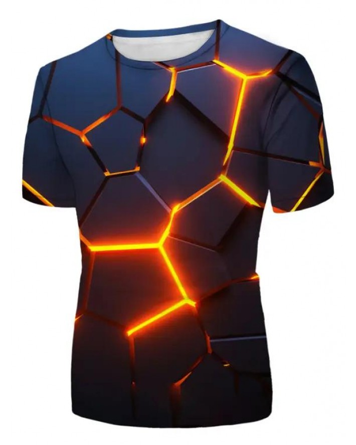 Light Digital Crack 3D Print T Shirt Short Sleeve Round Neck Casual T Shirt