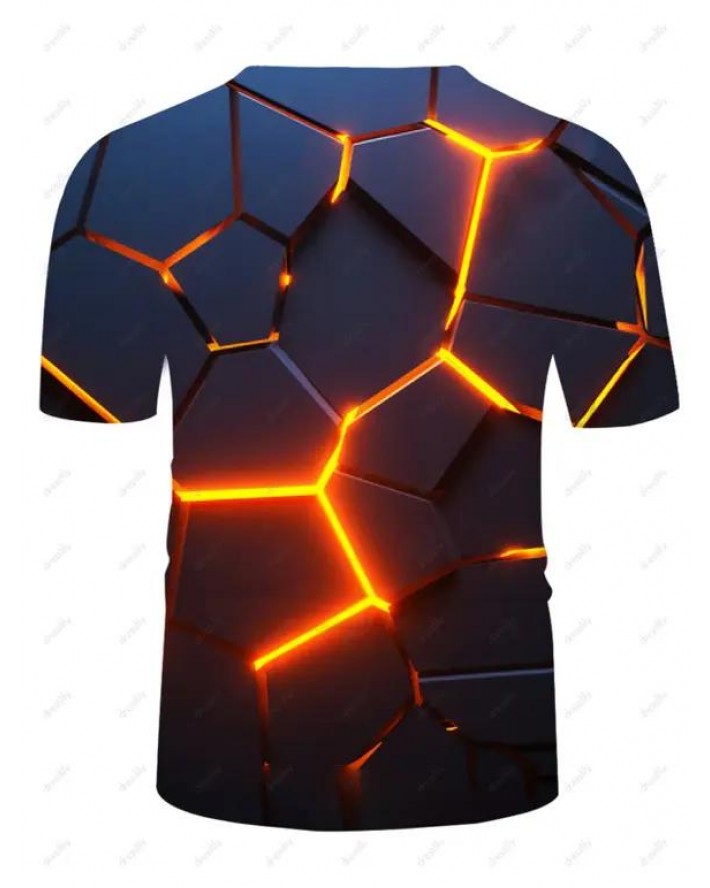 Light Digital Crack 3D Print T Shirt Short Sleeve Round Neck Casual T Shirt