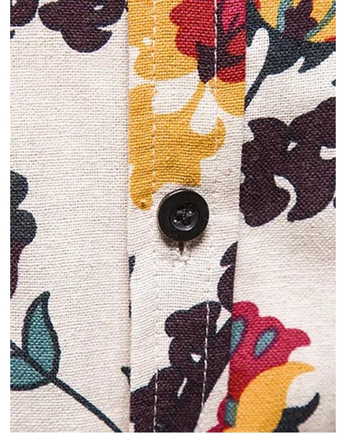 Leaf Flower Allover Printed Shirt Front Pocket Turn Down Collar Vacation Shirt