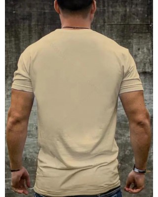 Eagle and Letter Print T Shirt Cotton Round Neck Casual Tee