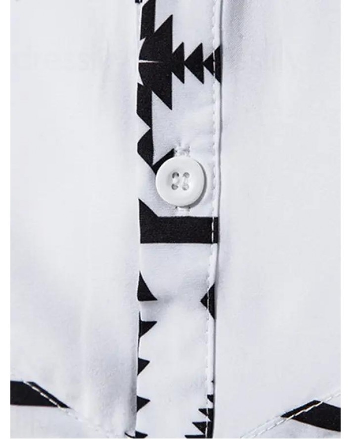 Tribal Print Shirt Stand Collar Half Button Short Sleeve Ethnic Style Shirt
