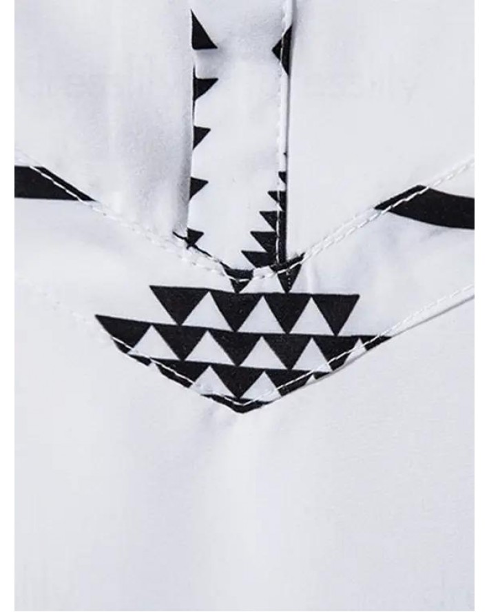Tribal Print Shirt Stand Collar Half Button Short Sleeve Ethnic Style Shirt
