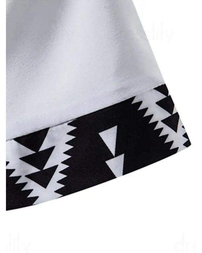 Tribal Print Shirt Stand Collar Half Button Short Sleeve Ethnic Style Shirt