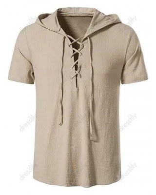 Casual T Shirt Hooded Solid Color Lace Up Short Sleeve Summer T Shirt