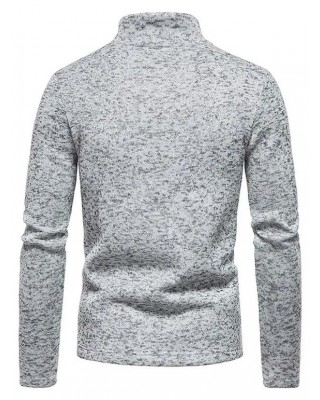Flocking Lining Knit Sweatshirt O Ring A Quarter Zip Stand Collar Heathered Sweatshirt