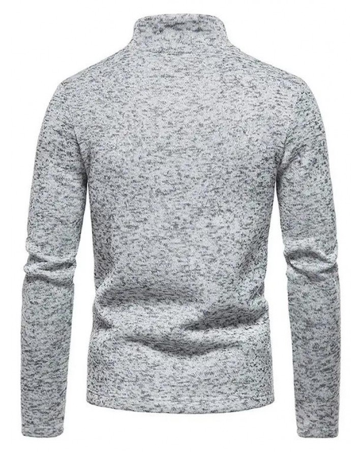 Flocking Lining Knit Sweatshirt O Ring A Quarter Zip Stand Collar Heathered Sweatshirt