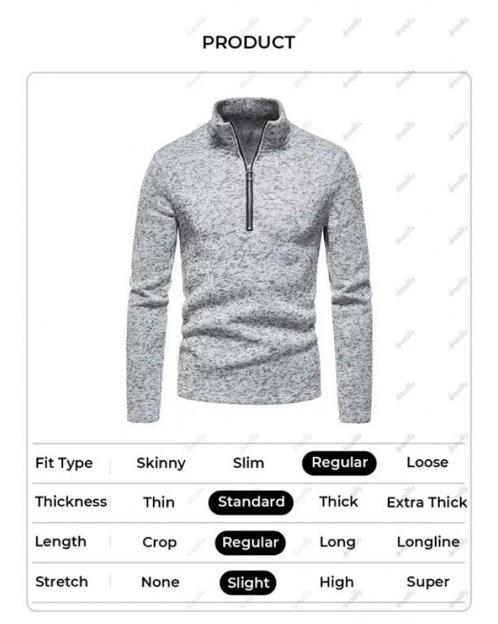 Flocking Lining Knit Sweatshirt O Ring A Quarter Zip Stand Collar Heathered Sweatshirt