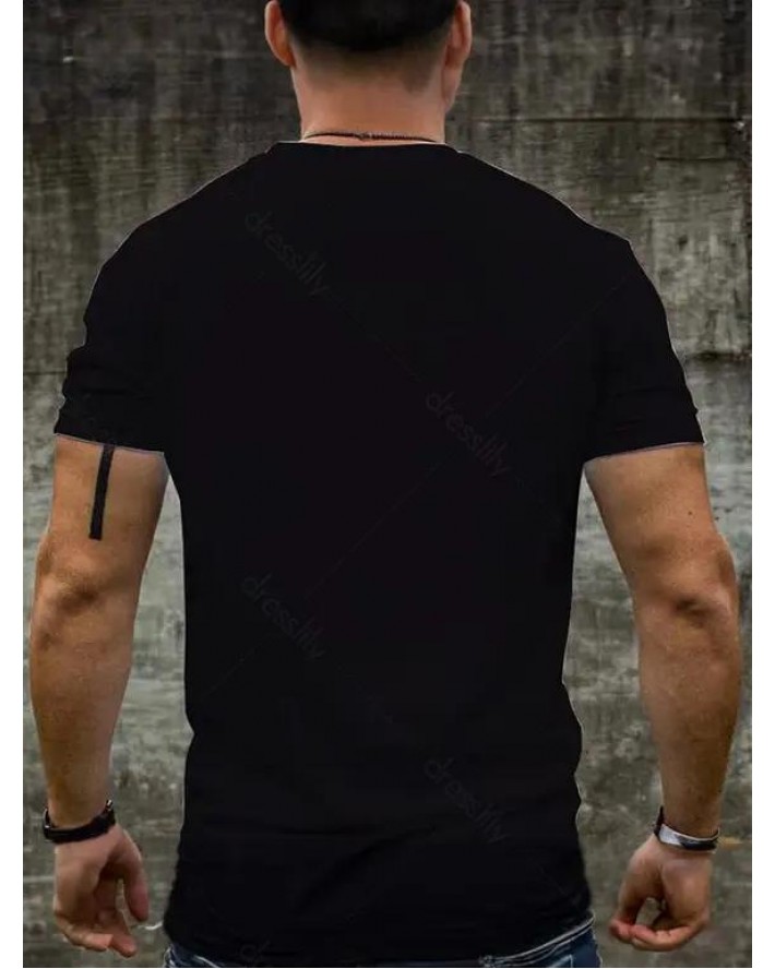 Horns and Letter Print T Shirt Cotton Round Neck Casual Tee