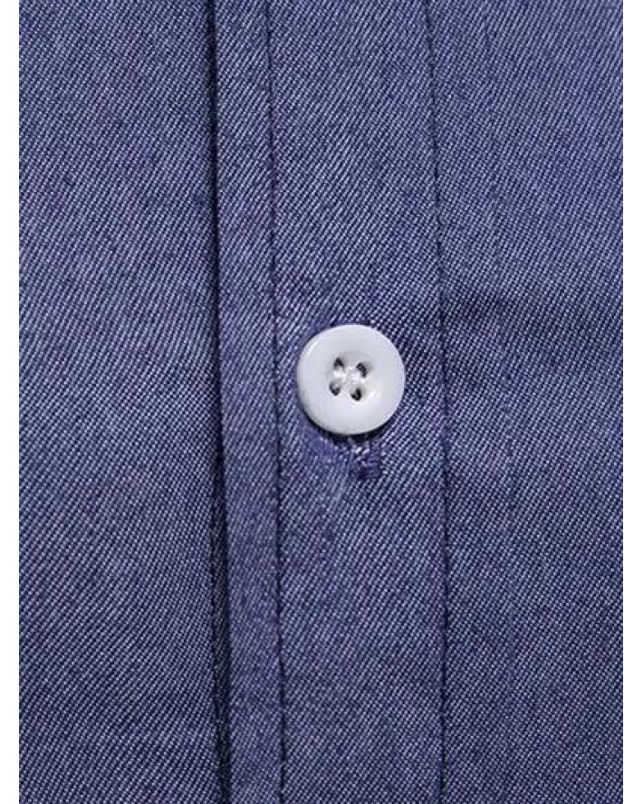 Casual Shirt Paisely Print Insert Chambray Front Pocket Turn Down Collar Long Sleeve Shirt