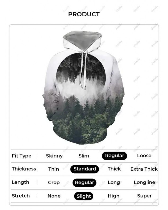 Forest Reflective Landscape Print Casual Hoodie Kangaroo Pocket Drawstring Drop Shoulder Hoodie