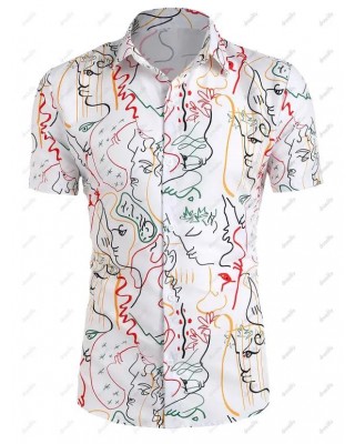 Abstract Figure Print Button Up Shirt