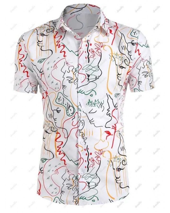 Abstract Figure Print Button Up Shirt