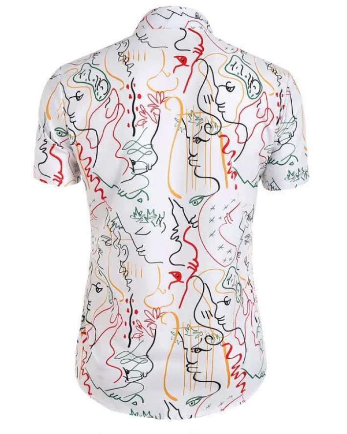 Abstract Figure Print Button Up Shirt