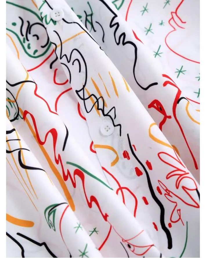 Abstract Figure Print Button Up Shirt