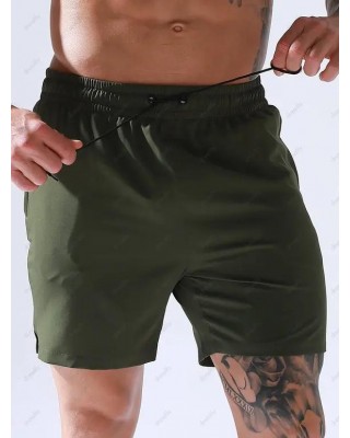 Vacation Casual Board Shorts Drawstrings Solid Color Pockets Summer Beach Shorts