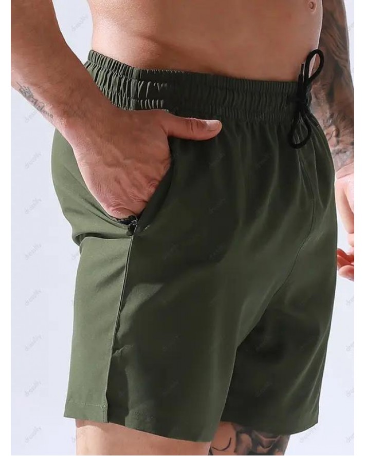Vacation Casual Board Shorts Drawstrings Solid Color Pockets Summer Beach Shorts