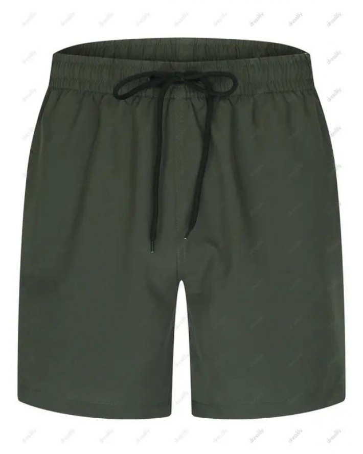 Vacation Casual Board Shorts Drawstrings Solid Color Pockets Summer Beach Shorts