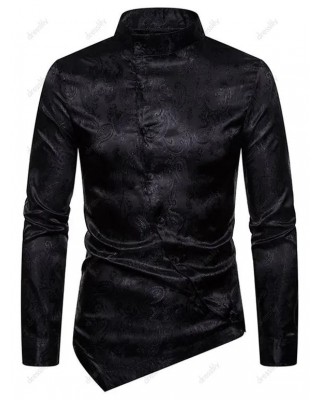 Paisley Print Irregular Button Curved Hem Shirt