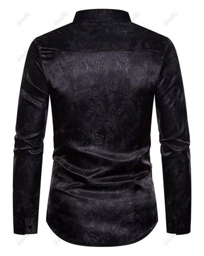 Paisley Print Irregular Button Curved Hem Shirt