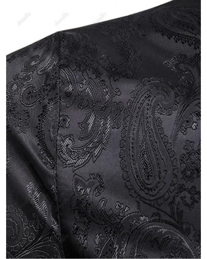 Paisley Print Irregular Button Curved Hem Shirt