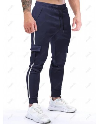 Sports Sweatpants Drawstring Pockets Beam Feet Striped Casual Long Jogger Pants