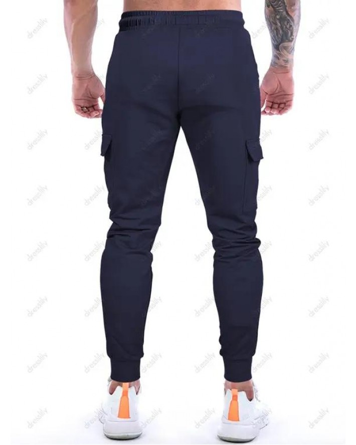 Sports Sweatpants Drawstring Pockets Beam Feet Striped Casual Long Jogger Pants