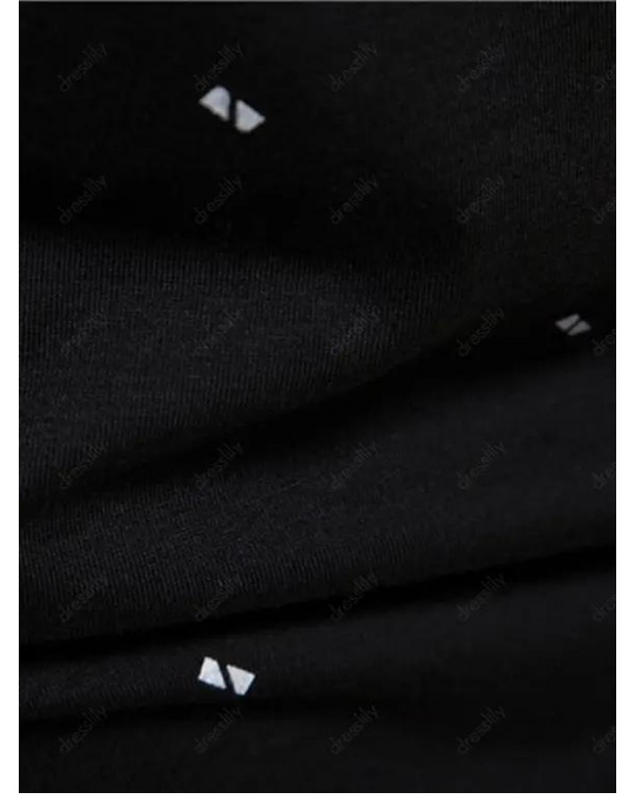 Tiny Print Short Sleeve T-shirt Turndown Collar A Quarter Button Casual Sport Tee
