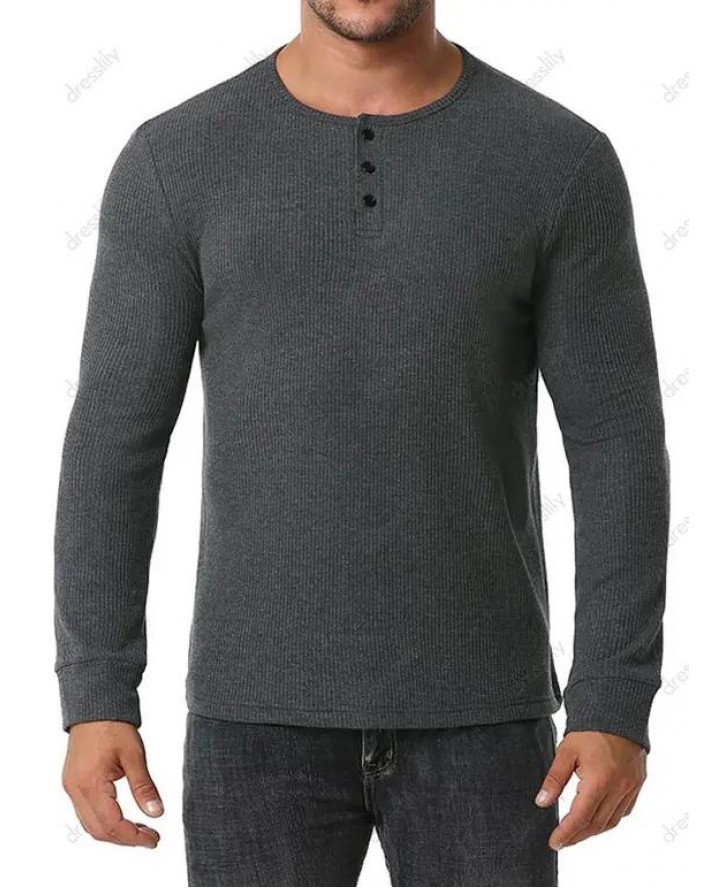 Long Sleeve Ribbed Henley T-shirt