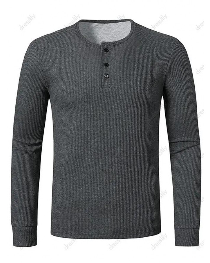 Long Sleeve Ribbed Henley T-shirt