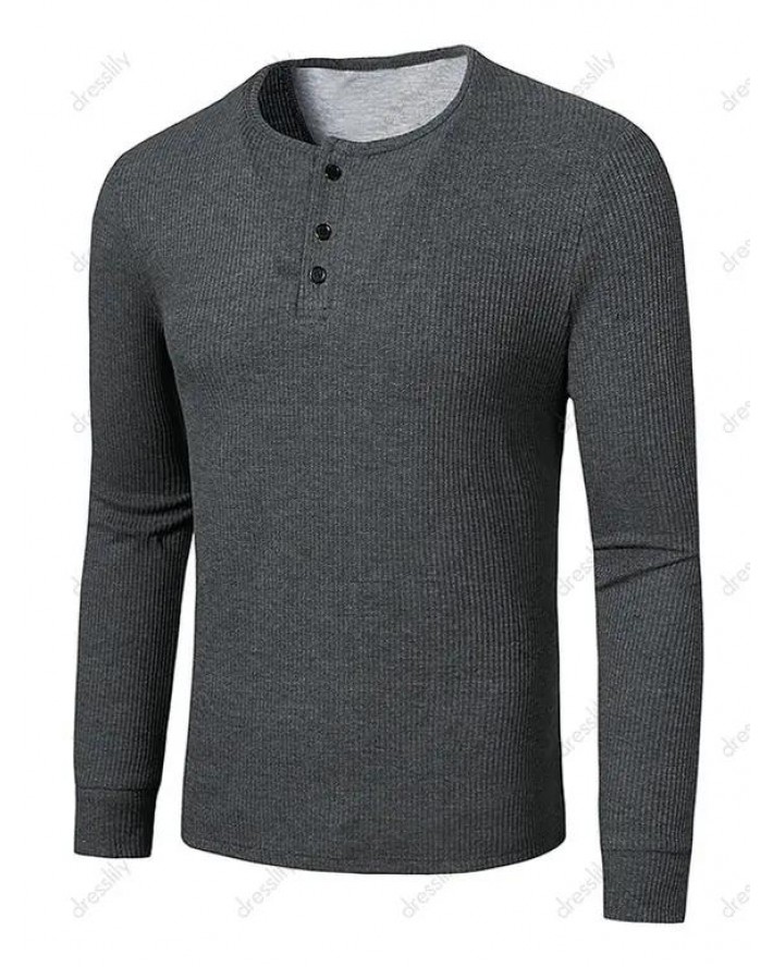 Long Sleeve Ribbed Henley T-shirt