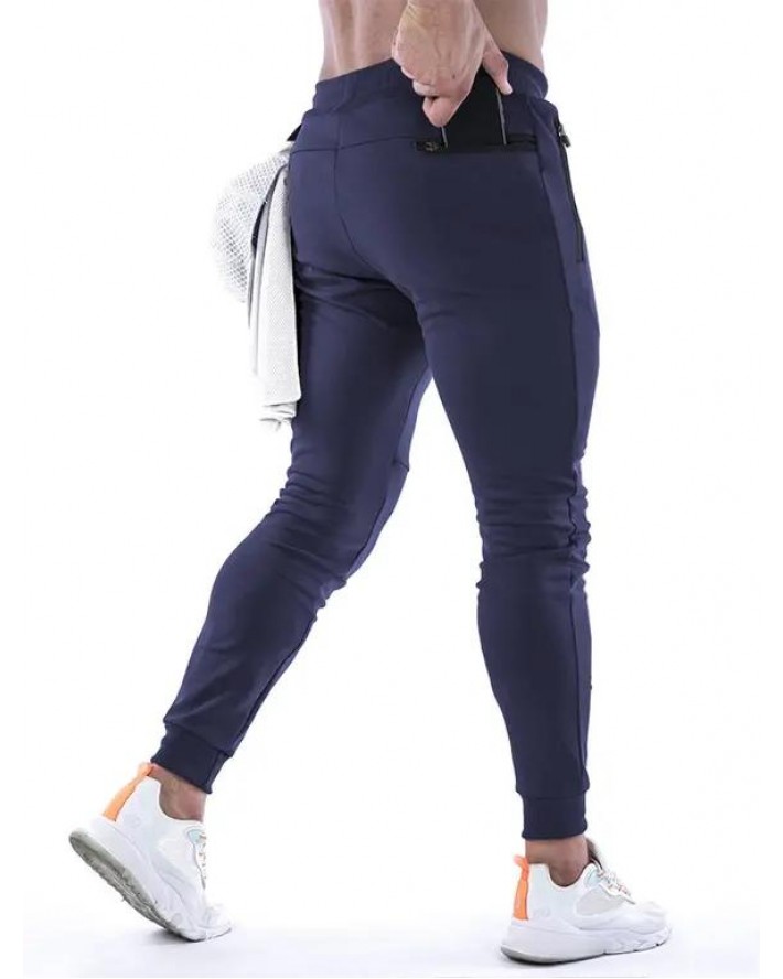 Solid Color Sweatpants Zipper Beam Feet Drawstring Long Casual Sports Jogger Pants